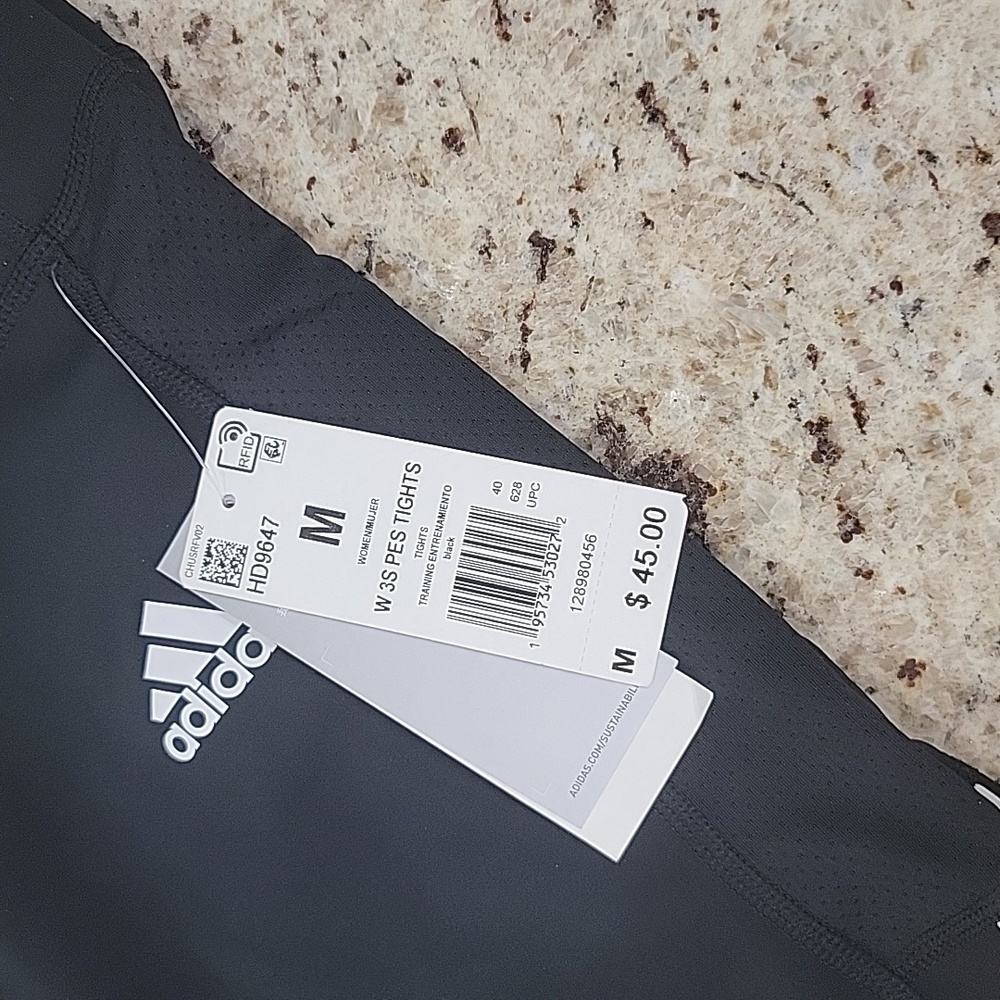 New with Tags Black 3 Stripe Addias High Rise 7/8 Leggings - Picture 2 of 4